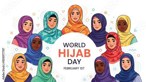 Diverse Women from Various Ethnic Backgrounds Wearing Hijabs Together on World Hijab Day Celebration