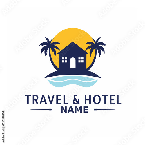 Serene Beach House at Sunset with Palm Trees and Calm Waters