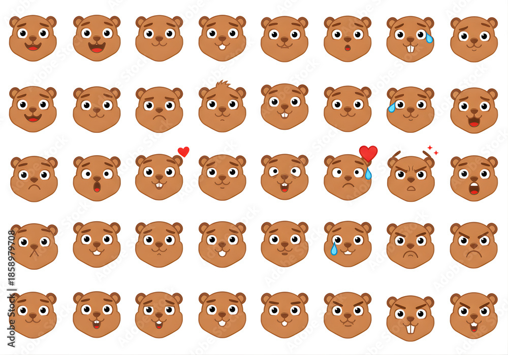 Fototapeta premium Groundhog face emoji-style icon pack, isolated, high resolution 
