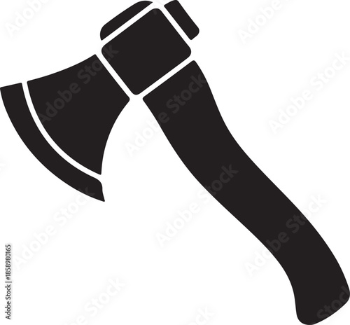 Black Axe Illustration Icon - Simple Vector Graphic of Axe Tool for Logging and Camping