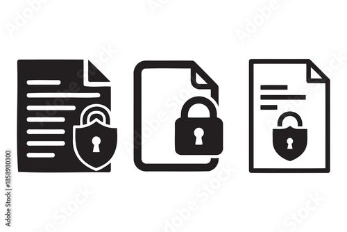 document security icons with lock and shield on white background