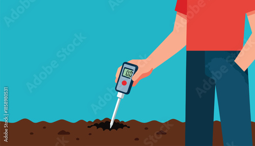 Person uses digital meter to test soil moisture
