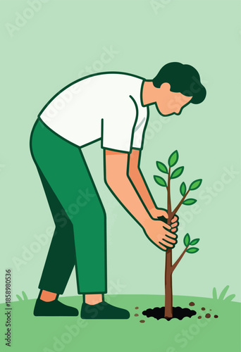 Person planting a sapling in the ground