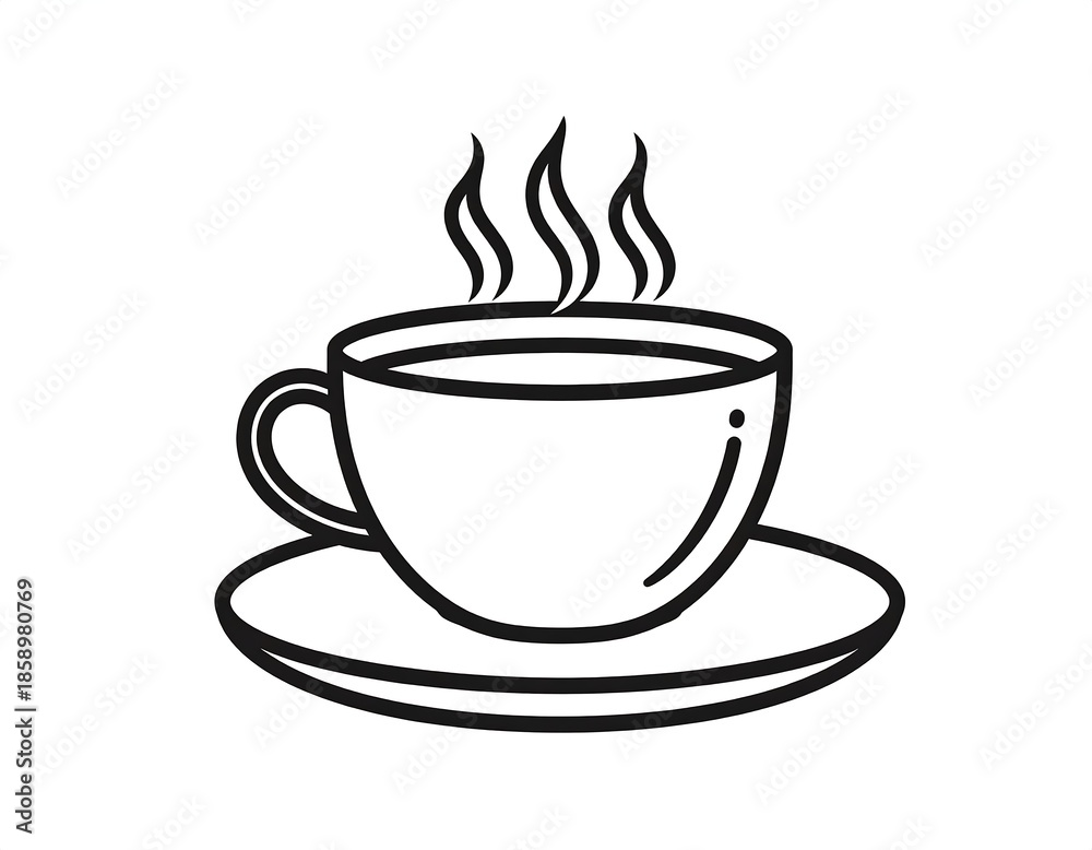Fototapeta premium Black and white illustration of a steaming cup of coffee