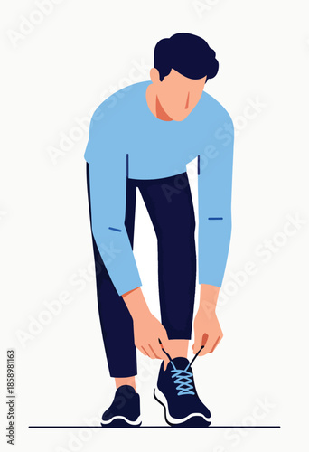 Person tying shoelaces on dark blue sneakers