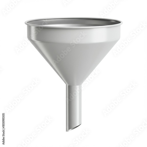 Shiny Silver Metal Funnel Isolated on White Background for Kitchen Usage