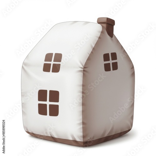 House Icon Design with White Walls Brown Windows and Chimney on White Background