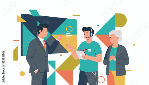 Consultant agent and senior client discuss business strategy and financial data visualization