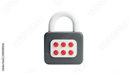 3D Padlock Icon with Red Buttons
