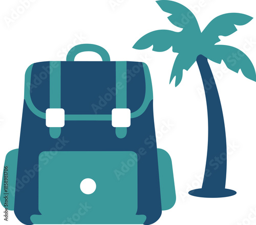 Backpack and palm tree icon set for travel