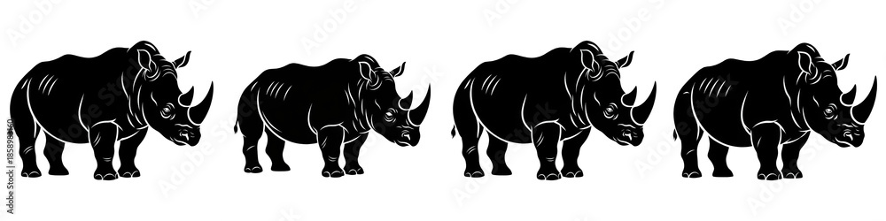 Fototapeta premium Rhinoceros Silhouette Set