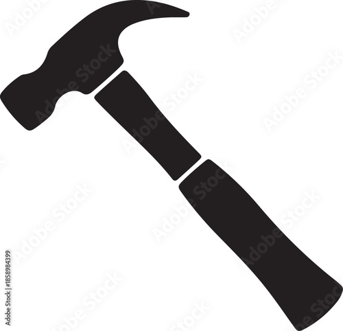 Black Claw Hammer Illustration on White Background - Tool Icon for Construction and DIY Projects