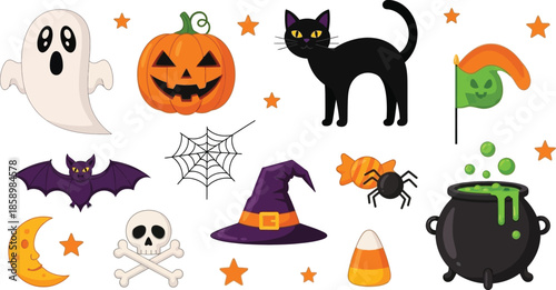 Spooky Halloween icons and symbols for festive designs
