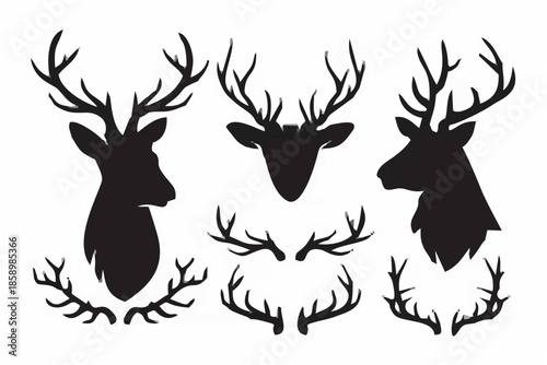 Deer Antler Silhouettes Vecto...