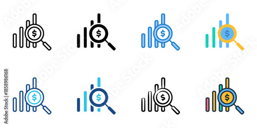 Financial analysis icons set multiple style collection. Editable stroke 
