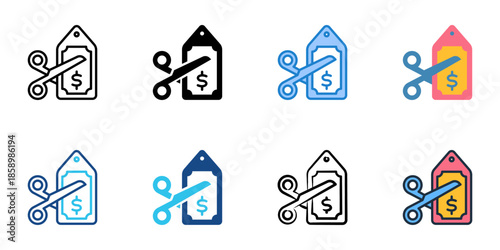Cost reduction icons set multiple style collection. Editable stroke 
