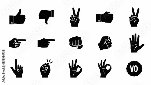 Collection of Black Hand Gestures Icons Vector Illustration.