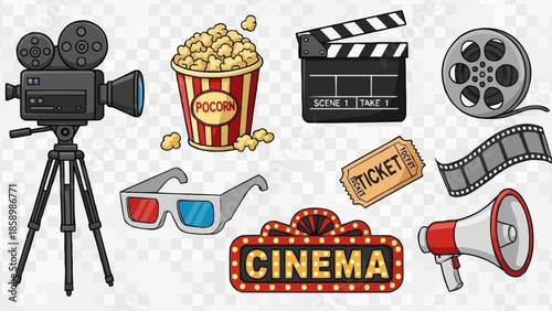 Collection of Cinema and Movie Related Icons and Symbols.
