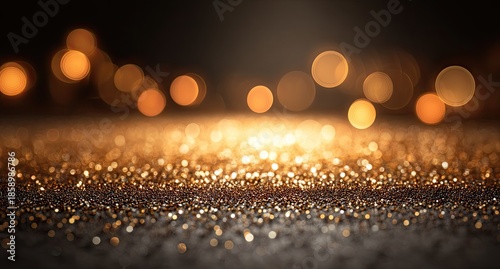 Abstract golden glitter background with bokeh effect and soft focus lighting