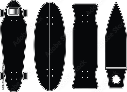 skateboard, surfboard, deck, silhouette, longboard, surfing, skating, sports, equipment, boards, shape, extreme, urban, street, culture, skate deck, surfboard shape, longboard design, street sports, w