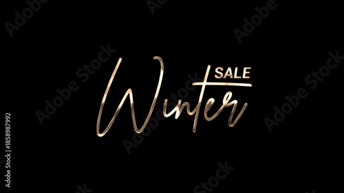 Winter sale handwriting animation on black background. Perfect for winter discounts, holiday promotions, festive announcements, elegant seasonal advertising.