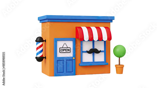 3D Render of a Cartoon Barbershop with Open Sign