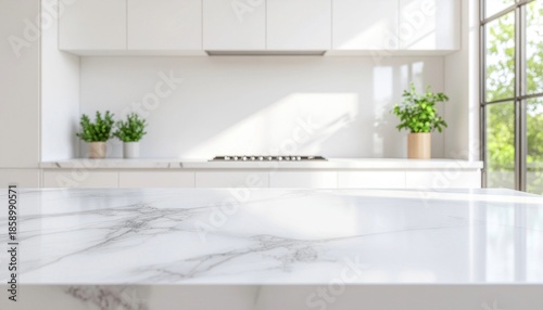 Kitchen Background Mockup with Marble Countertop for Product Display