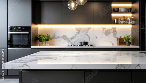Kitchen Background Mockup with Marble Countertop for Product Display