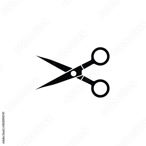 Black and white scissors with sharp blades and circular handles
