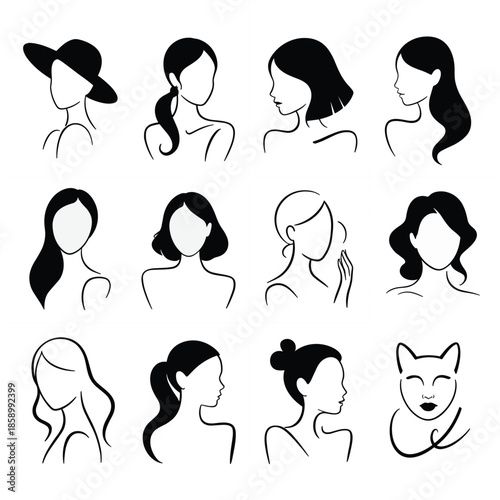 Hairstyle Silhouette woman Girl Female Hair beauty Vector 