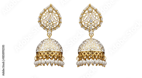 Exquisite Pearl and Gold Jhumka Earrings for Bridal Fashion and Luxury Jewelry Advertising