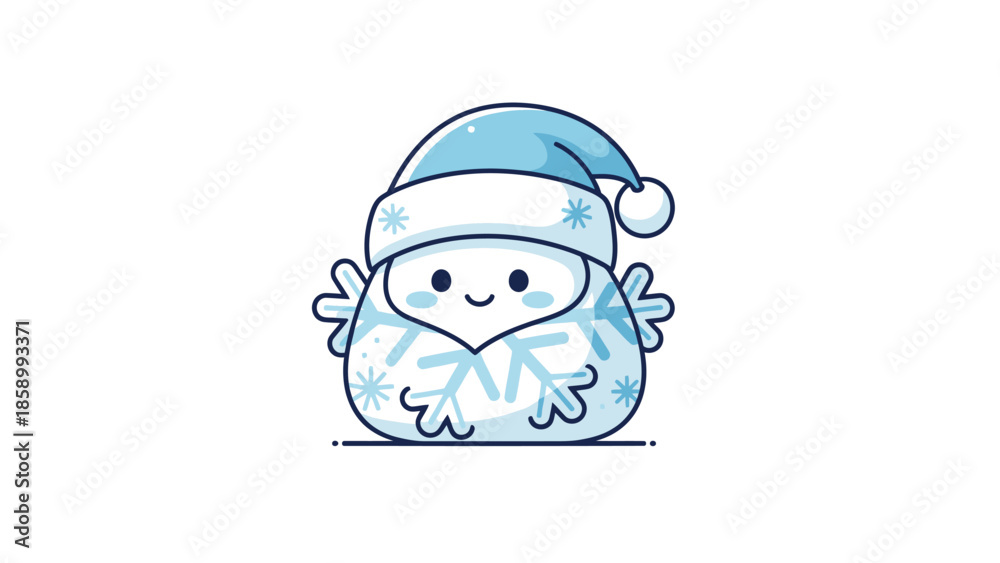 Obraz premium Cute Snowman Character Wearing Santa Hat Festive Winter Illustration.