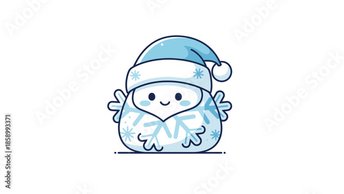 Cute Snowman Character Wearing Santa Hat Festive Winter Illustration.
