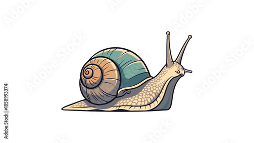 Detailed illustration of a garden snail with a teal shell.