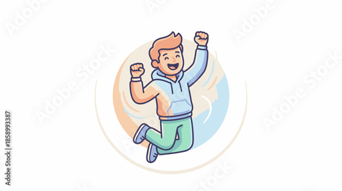 Joyful young man jumping with excitement and celebration.