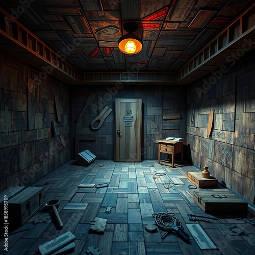 Locked room with intricate puzzles and hidden clues, a test of intellect and teamwork,  quest,  game