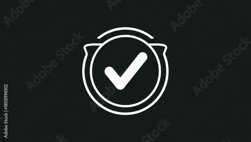 White checkmark inside a circular badge simple vector symbol for approval success or confirmation isolated on black background