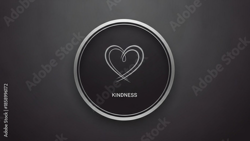 Minimalist heart symbol with the word kindness elegant vector illustration for love and compassion concepts isolated on dark background