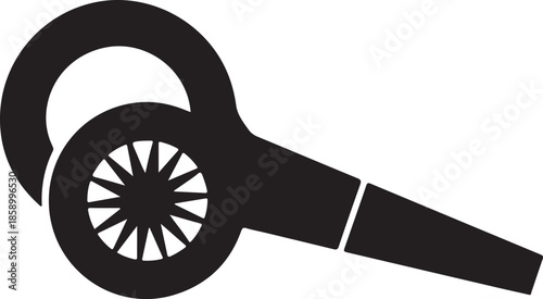 Black Silhouette Hair Dryer Illustration with Sunburst Pattern on Handle Wheel Perfect for Beauty Blogs