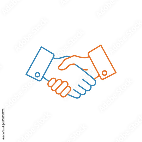 Business handshake icon, agreement, partnership, and trust concept, simple line art