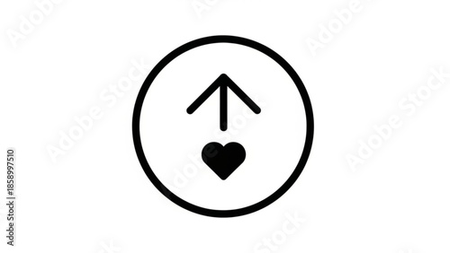 Simple up arrow and heart icon minimalist vector symbol for social media engagement and user interface design isolated on white