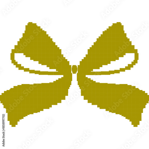 Simple ribbon bow in pixel art style on transparent background. Minimal and bold decorative design with a retro 8-bit look. Perfect for Christmas decorations, gift wrapping graphics