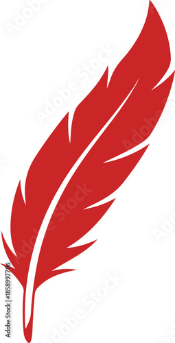 Vibrant Red Feather Illustration with Intricate Details and Curves.
