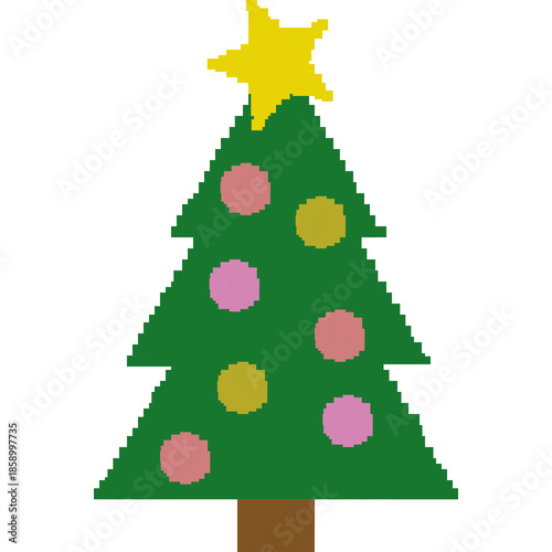 Pixel art Christmas tree illustrations in a cute and simple 8-bit style. Festive green trees with a retro pixel look, perfect for holiday decorations, digital stickers, posters, cards, social media gr