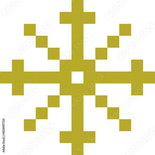 Cute pixel art snowflake pattern on transparent background. Decorative geometric winter design with a retro 8-bit style. Perfect for Christmas and winter backgrounds, digital paper, posters