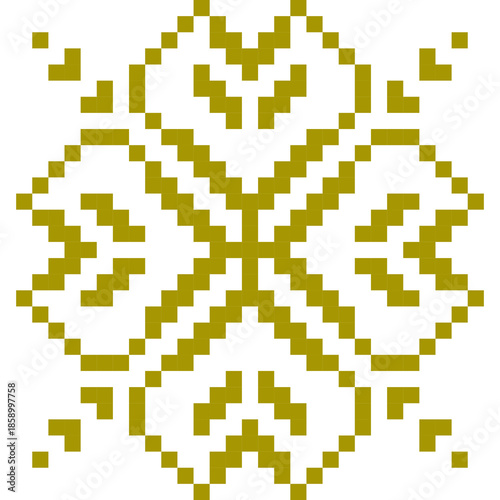 Cute pixel art snowflake pattern on transparent background. Decorative geometric winter design with a retro 8-bit style. Perfect for Christmas and winter backgrounds, digital paper, posters