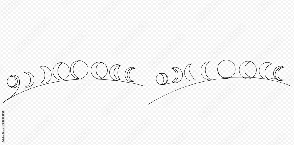 Fototapeta premium Continuous line drawing of moon phases, celestial cycle illustration.