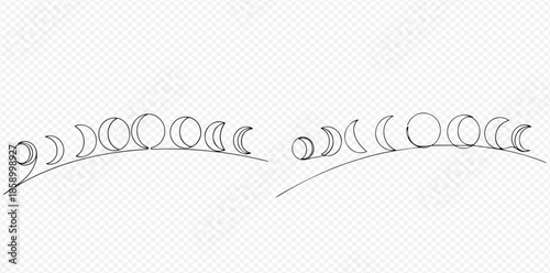 Continuous line drawing of moon phases, celestial cycle illustration.
