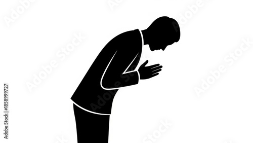 Silhouette of a businessman bowing deeply showing respect and gratitude a gesture of apology or greeting in business isolated on white
