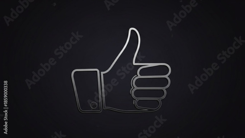 Silver thumbs up icon a symbol of approval and positivity rendered in a modern minimalist style on a dark background